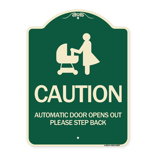 Signmission Caution Automatic Door Opens Out Please Step Back Heavy-Gauge Aluminum Sign, 24" x 18", G-1824-24287 A-DES-G-1824-24287 - main